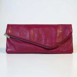 Hobo International Hot Pink Patent Leather Foldover Clutch Purse Bag Rare Y2K